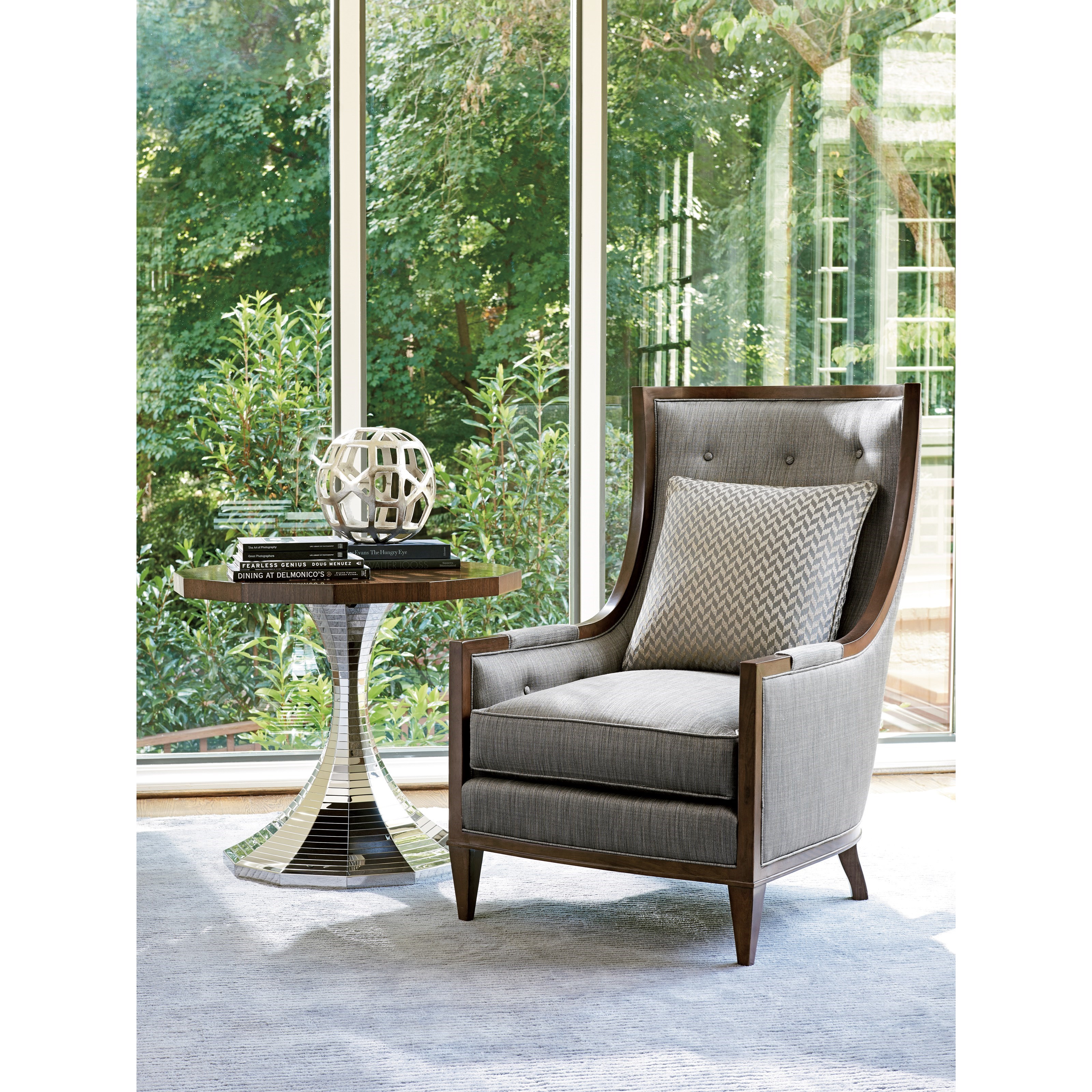Wingback chair 2025 with wood trim